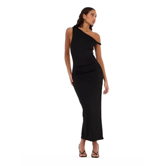 Forever 21 Women’s Maxi Dress with Side Ruching Detail and High Neckline, Sleek Fitted Silhouette with Side Slit for Evening and Special Occasions, XS-XL