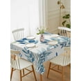 thumbnail image 2 of Navy Blue Leaves Rectangle Tablecloth, Summer Botanical Farmhouse Watercolor Leaf Waterproof & StainResistant Tablecloth, Washable Oil-proof Table Cover for Dining/Party/Wedding/Buffet 60x102 In, 2 of 9