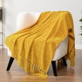 thumbnail image 6 of PAVILIA Mustard Yellow Chenille Blanket for Twin Size Bed, Soft Gold Knit Blanket with Tassel Fringe, Woven Chenille Knitted Decorative Blanket for Sofa Couch Living Room Decor Gift, Twin 60x80, 6 of 8