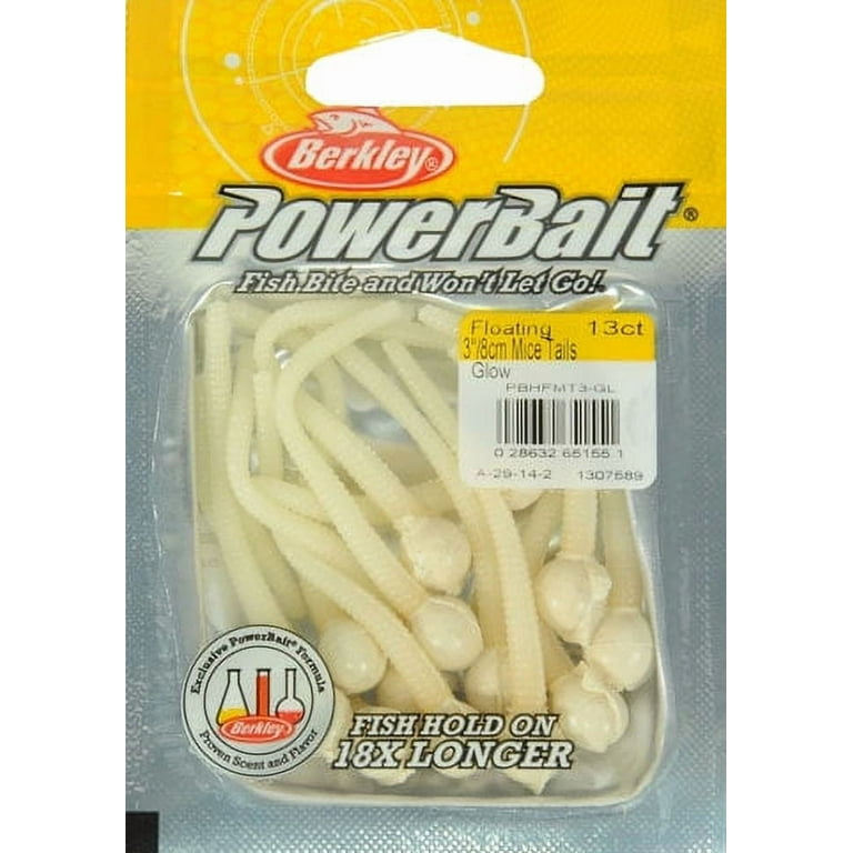 Berkley PowerBait Floating Mice Tails Fishing Bait, Glow, 3in | 8cm