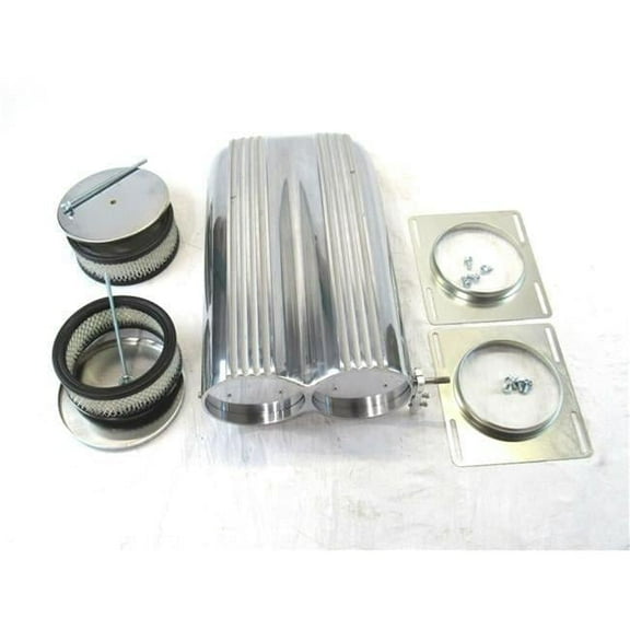 Bous Performance E40010P Aluminum Shotgun Double Barrel Intake Hood Scoop Full Finned Dual Carb Setup, Polished