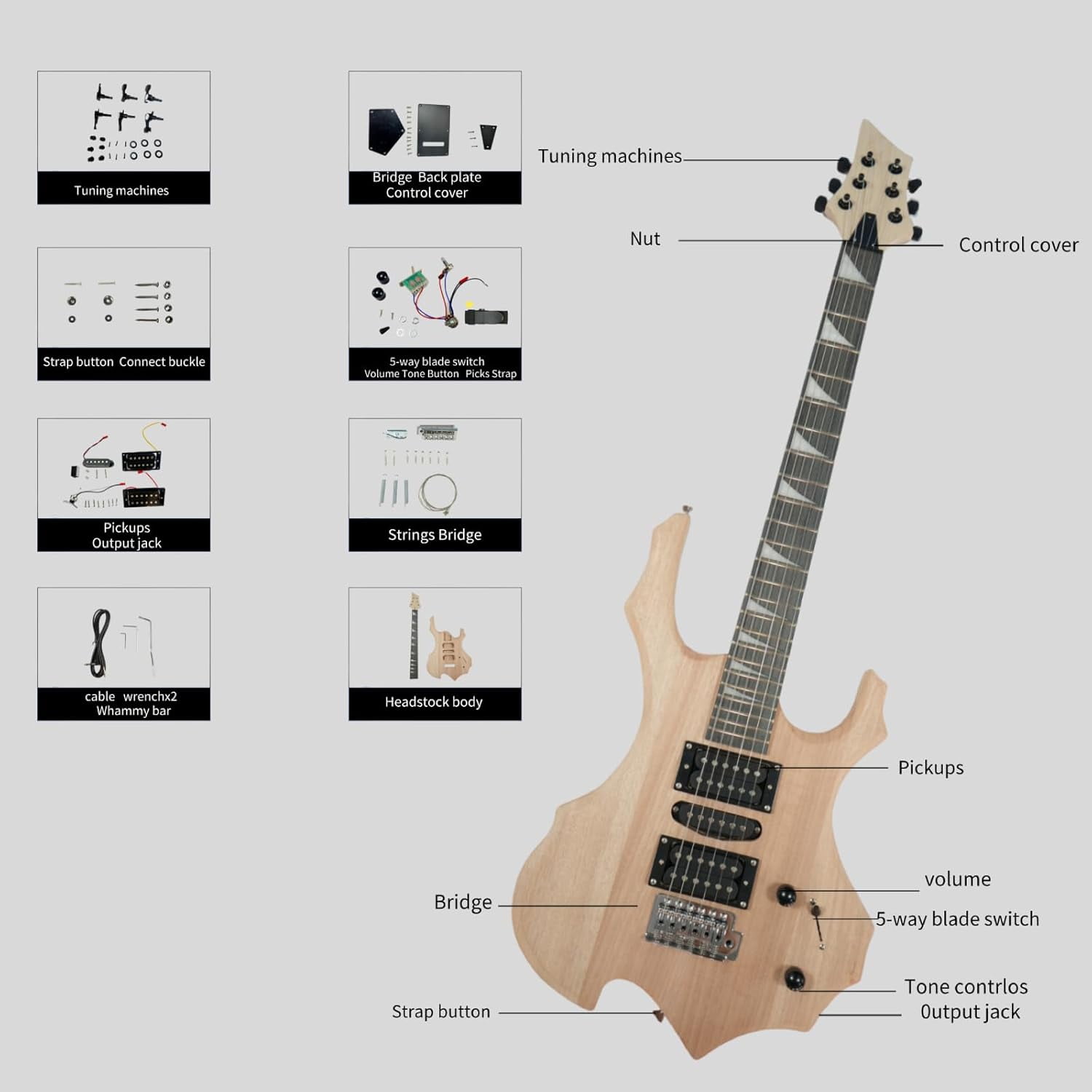 Glarry DIY Electric Guitar Kit, 6 Strings Guitar Kit with Mahogany Wood Body Maple Neck for Beginner, All Components Included Build Your Own Guitar (Burning Fire)