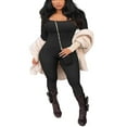 thumbnail image 2 of Women Ribbed Knit Yoga Jumpsuits Square Neck Long Sleeve Bodycon Rompers One-Piece Workout Sports Outfits, 2 of 7