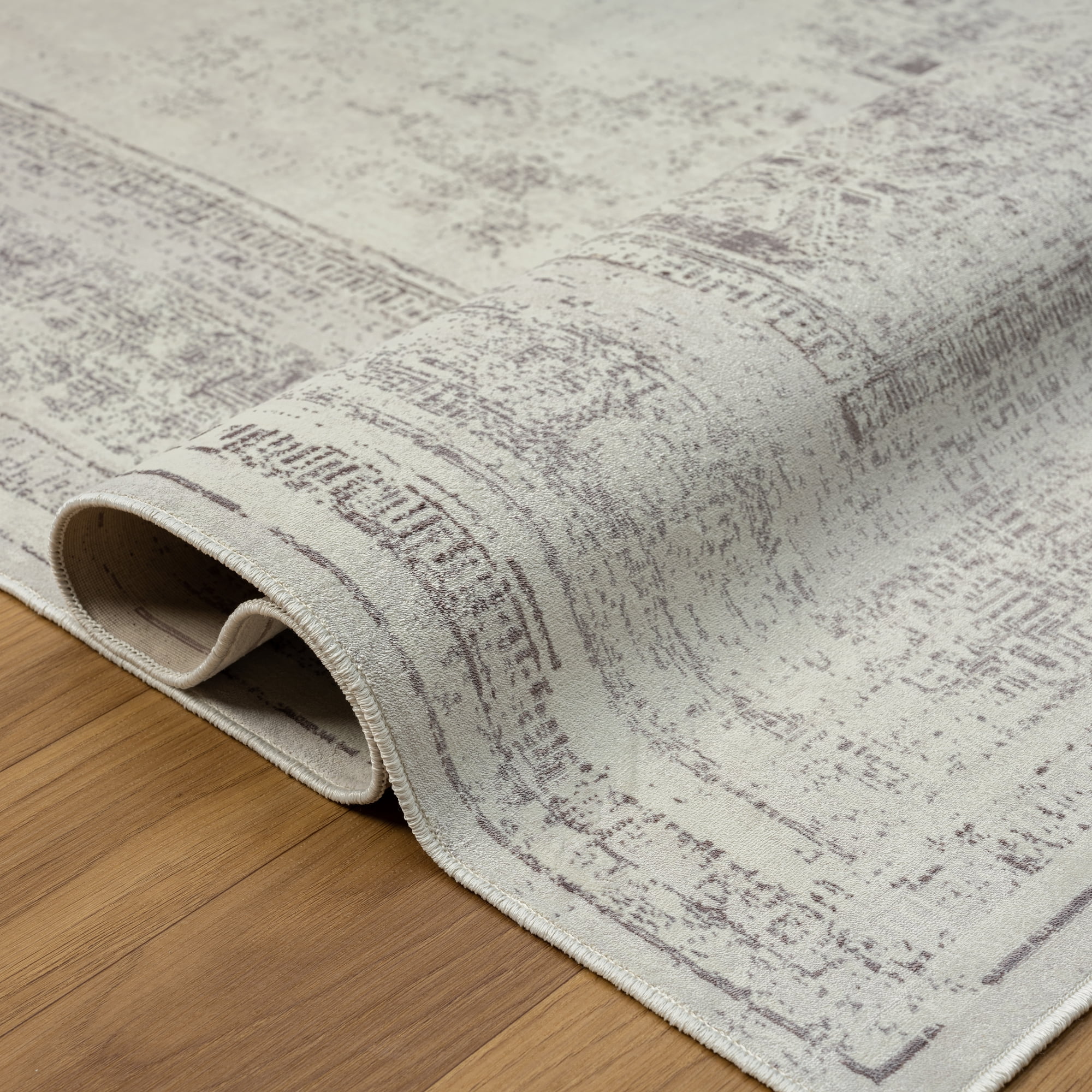 LR Home Brooke 2'8" x 3'10" Gray/Off White Double Medallion Waterproof Non-Slip Machine Washable Indoor Area Rug