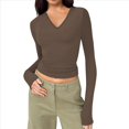 thumbnail image 1 of Camisas de Larga de Moda para Mujer, Blusas de Otoño con Cuello en V, Ajustadas y Recortadas, Conjuntos Y2K. Camello M, 1 of 7