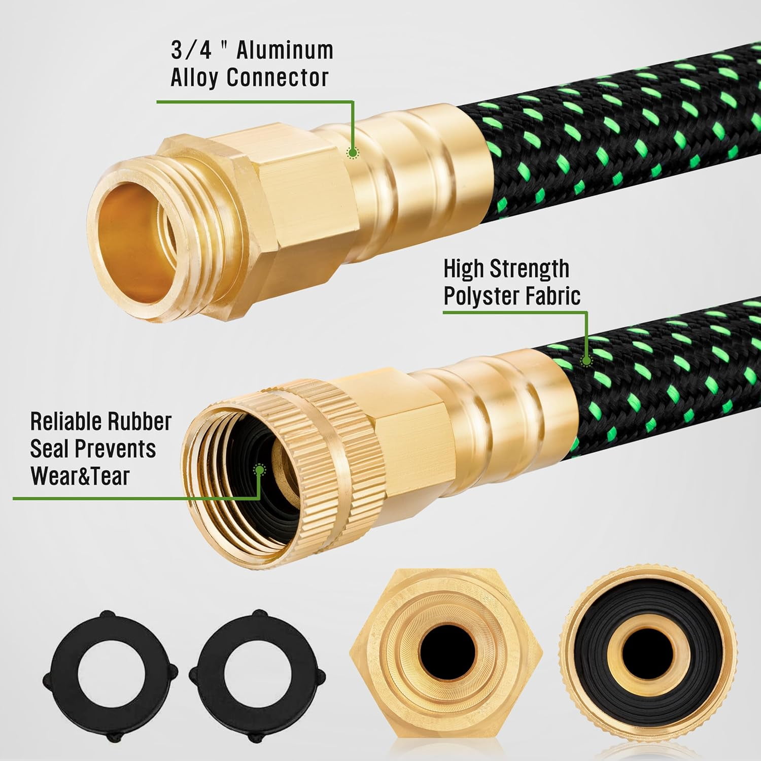 Garden Hose 25ft, Non Expandable Water Hose with 8 Watering Spray Nozzle, Flexible Lightweight Hose for Yard, Lawn, Car Wash and Outdoor