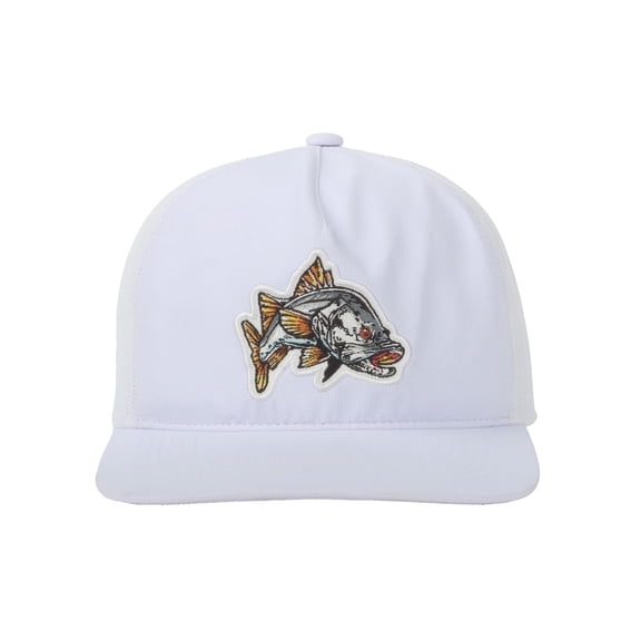 White/White Snook 5-Panel Fishing Cap – Unstructured, Flat Bill Snapback, One Size