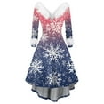 thumbnail image 3 of Christmas Dresses for Women Women's Fashion V-neck Casual Slim Christmas Printed Party Long Sleeve Dresses with Fur Collar for Christmas Party,Blue,L, 3 of 4