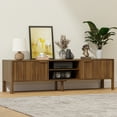 thumbnail image 3 of Wood TV Stand, Mid-Century Modern Walnut Entertainment Center with Fluted Door Storage Cabinets and Adjustable Open Shelves for Living Room Bedroom, 3 of 9