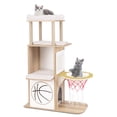 thumbnail image 1 of Gymax 47'' Wooden Cat Tree w/ 2-Story Cat Condo 2 Perches Basketball Hoop Hammock, 1 of 10