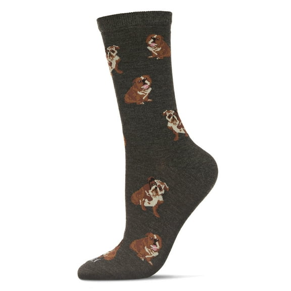 MeMoi Bulldog Buddies Bamboo Blend Crew Sock - Womens - Female, 9-11, Charcoal Heather