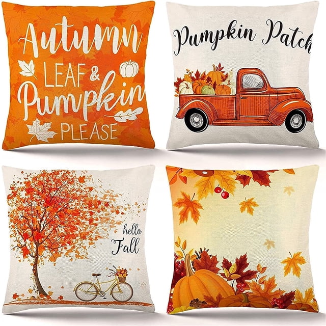 Husfou - Juego de 4 almohadas decorativas de otoño para Acción de Gracias, 45,7 x 45,7 cm, estilo rústico, para otoño, funda de cojín para sofá, decoración del hogar