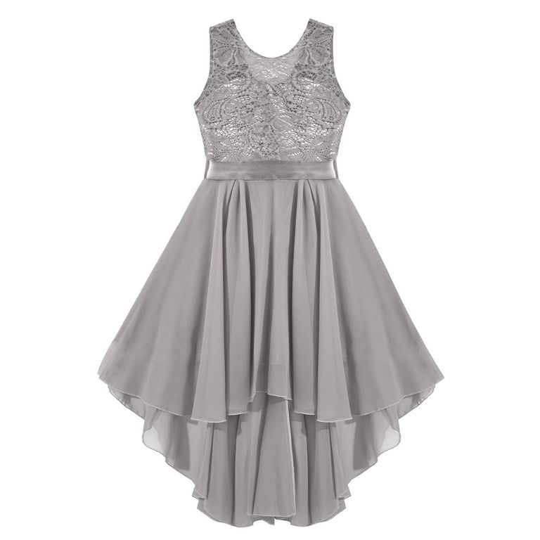 DPOIS Kids Flower Girls Lace Dress A Line Bridesmaid Wedding Pageant Dresses Grey 16