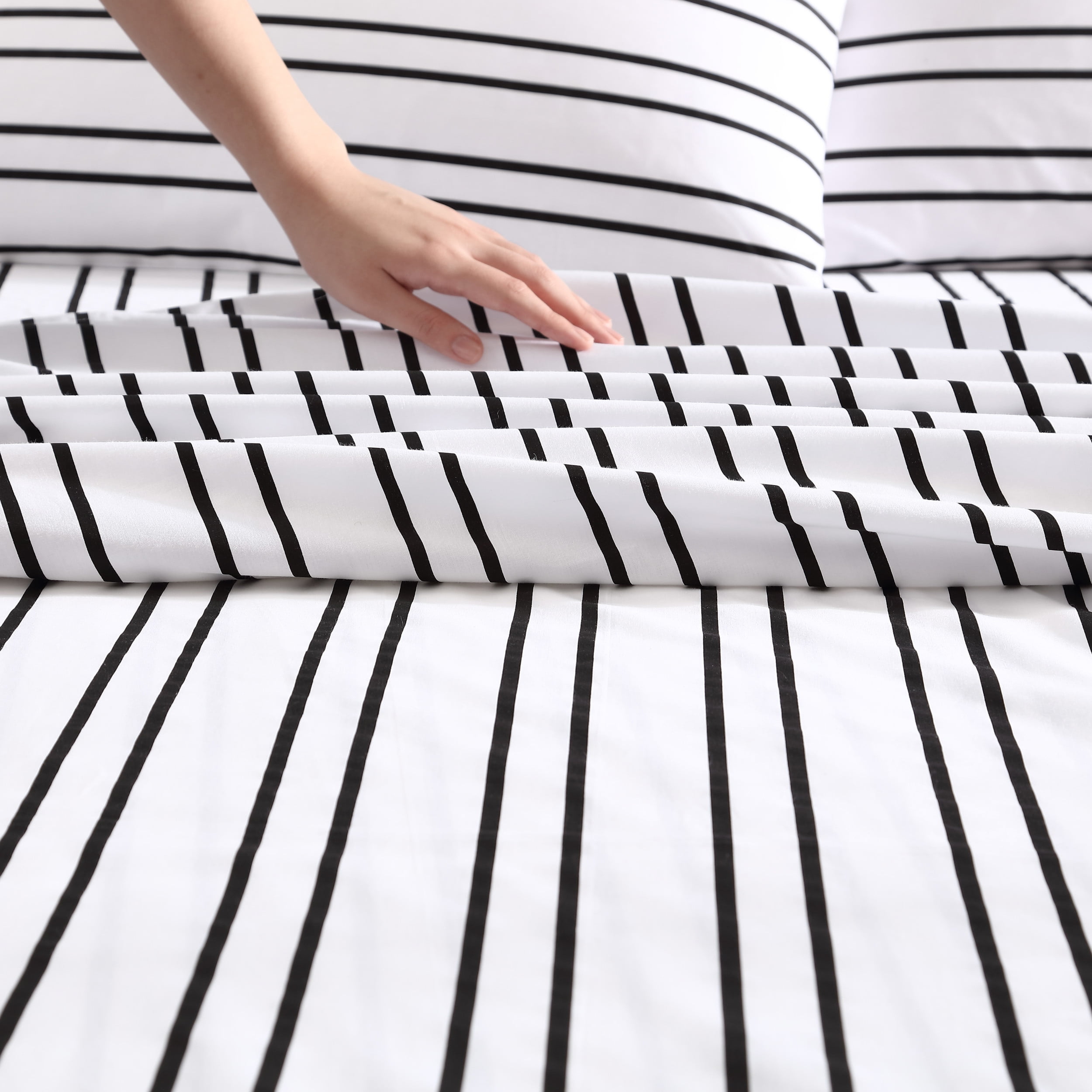 City Scene City Stripe White Cotton Percale Twin Sheet Set