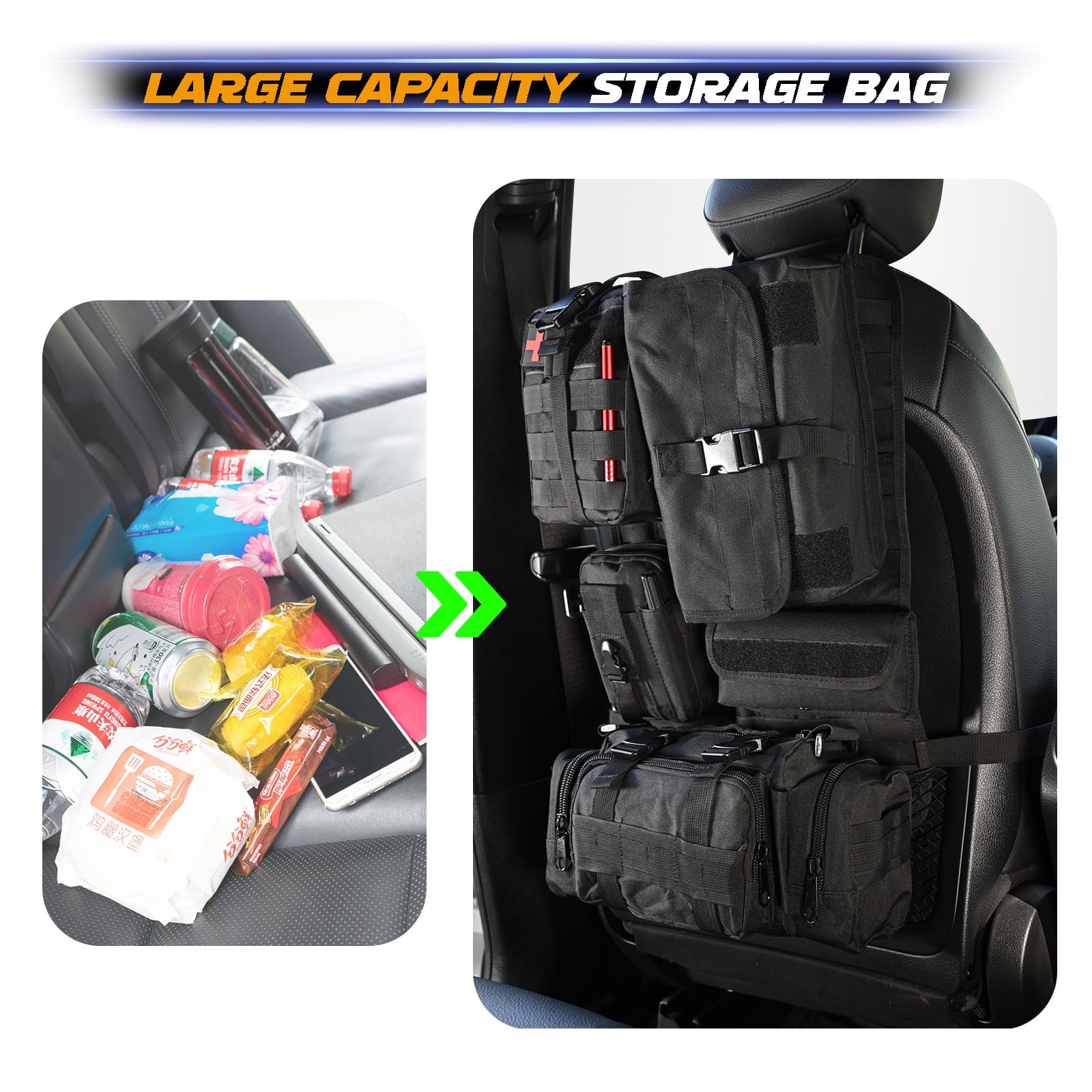 Tactical Car Back Seat Cover Molle Organizer Multi-function Bag Pockets Storage