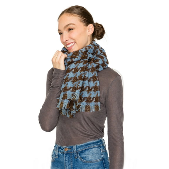 BASICO Fall Scarf for Women, Winter Scarf, Women's Scarves & Wraps, Blanket Scarf, Fall Accessories (17 Colors) (Houndstooth - Blue)