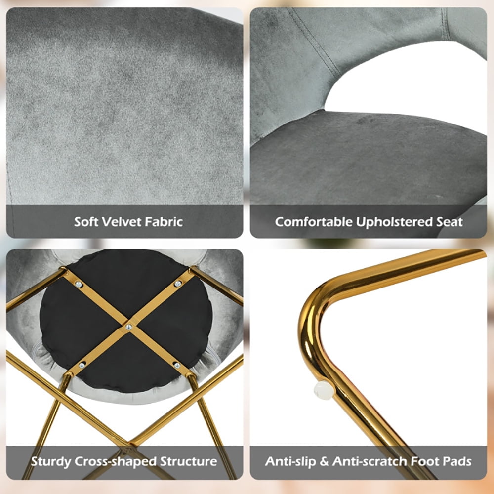 Finihen Velvet Dining Arm Chair, Modern Accent Velvet Dining Arm Chair with Golden Metal Legs and Soft Cushion, for Bedroomï¼Living Room, Dining Room, Kitchen, Gray