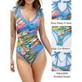 thumbnail image 6 of BERANMEY Women's Tropical Print One Piece Swimsuit with Cover up Beach Skirt Sarong Two Piece Floral Printed V Neck Tummy Control High Cut Monokini Swimsuit Bathing Suit Women's Swimwear & Clothing, 6 of 7
