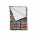 thumbnail image 2 of Colorful Soft Flannel Fleece Throw Blanket, Woman Kiss Lipstick Forms on Striped Houndstooth Groovy Backdrop Pattern Art, Cozy Plush for Indoor and Outdoor Use, 50" x 70", Black and Red, by Ambesonne, 2 of 6