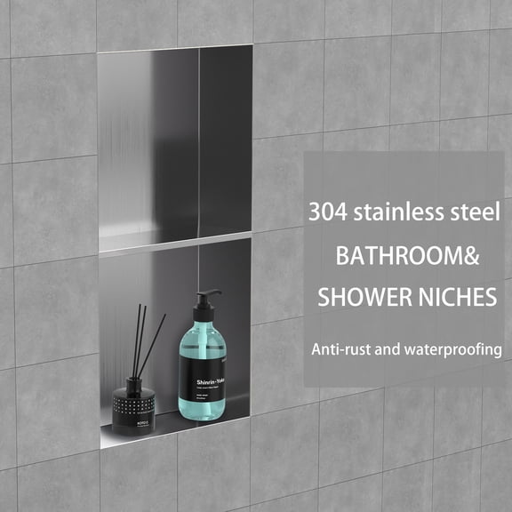 Uni-Green 16x28 inch Stainless Steel Shower Niche, Two-Tier Waterproof Recessed Bathroom Storage Niche