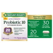 Nature's Bounty Ultra Strength Probiotic 10, Digestive Gut Health and Immune Support Capsules, 30 Ct