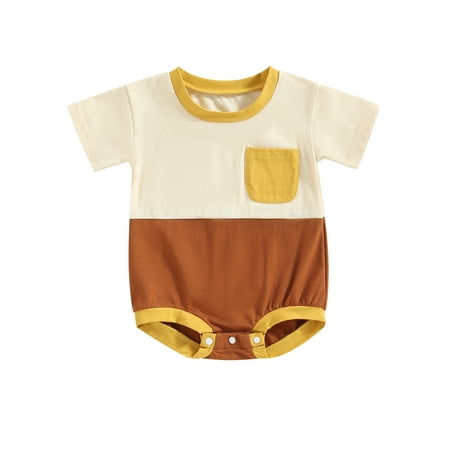 

Baby Boy Girl Short Sleeve Bubble Romper Oversized Color Block Pullover Onesie Summer Shirt Bodysuit Outfit