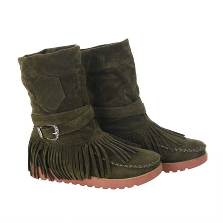 

Cathalem Flat Lace up Boots for Women Shoes Casual Fashion Toe Retro Short Women s Fringe Boots Round Flat Women s Boots Shoes Green 11.5