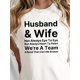 thumbnail image 1 of Husband Wife Print T-shirt, Short Sleeve Crew Neck Casual Top For Summer & Spring, Women's Clothing Tee For Adult, Men, Women, Teen, Teenager, Adolescent, Youth. Tee, 1 of 4