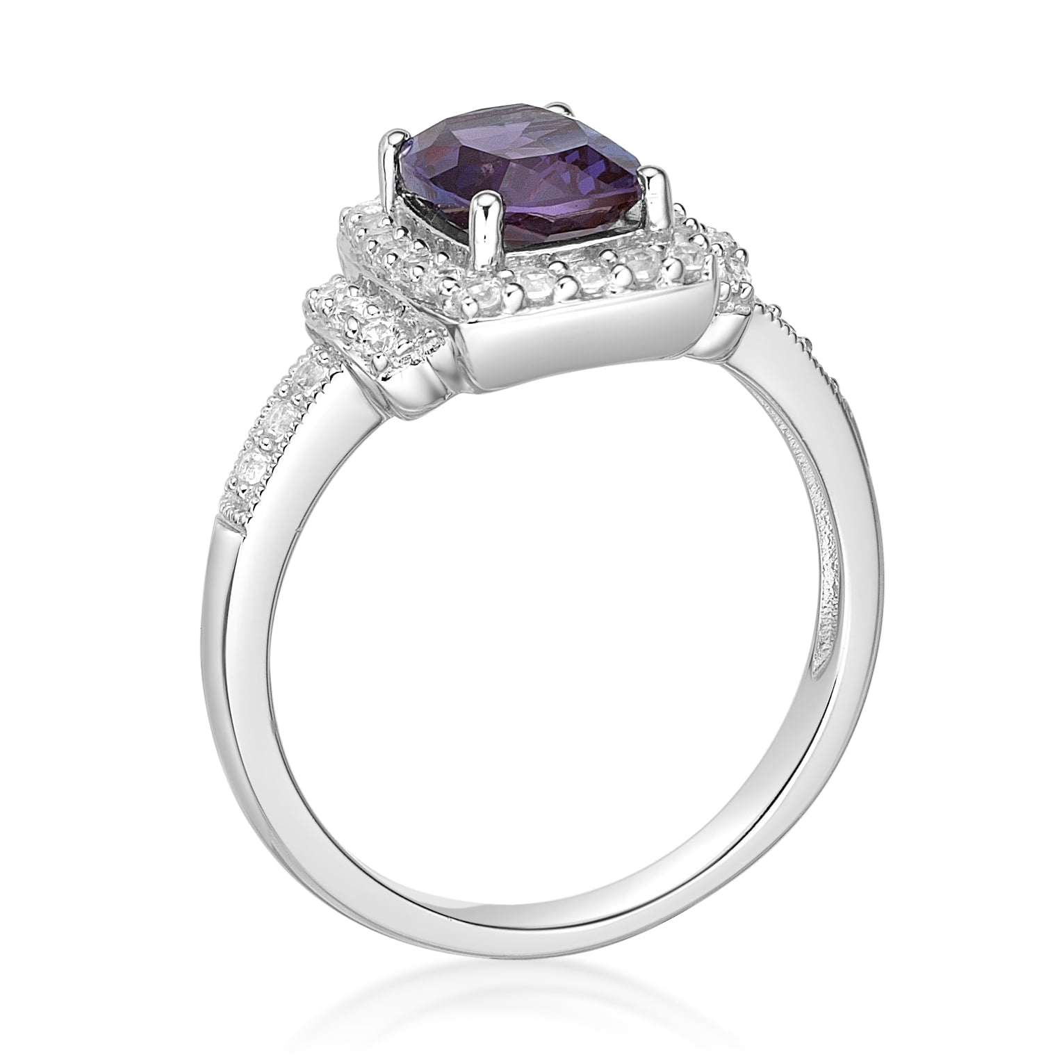 Brilliance 925 Sterling Silver Created Alexandrite and Created White Sapphire Ring
