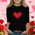 thumbnail image 2 of Riecok 3/4 Sleeve Blouses for Girls Valentine's Day Crewneck Shirts Tops Heart Print Versatile Summer Clothes, 2 of 5