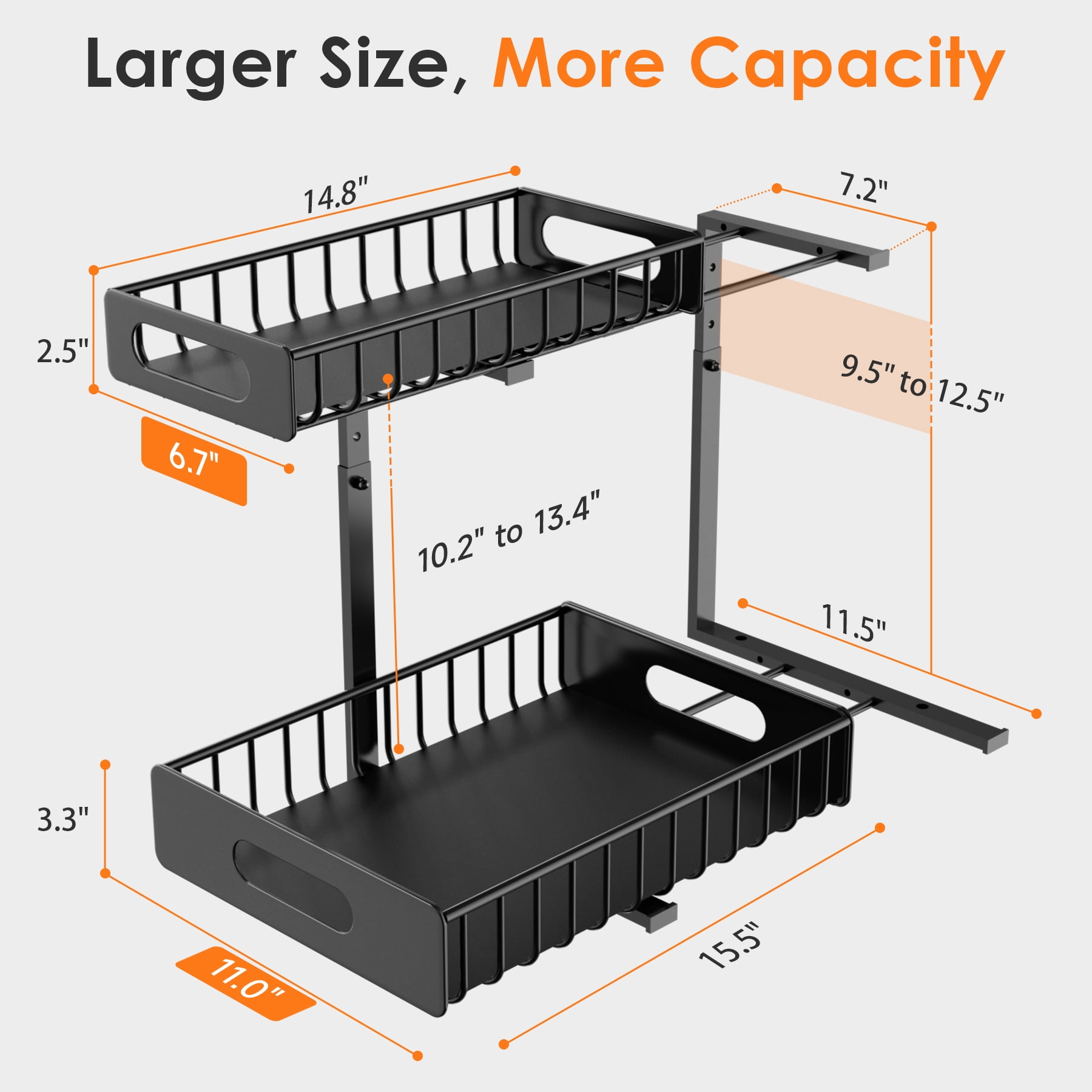 Under Sink Organizer, 2 Tier Slide Out Under Kitchen Sink Organizer and Storage, LASHOW’ Height Adjustable Pull Out Kitchen Bathroom Metal Sink Storage Shelves.