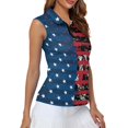 thumbnail image 4 of HUIACONG Distressed Flag Print Half Zip Neck Collar Ladies Golf Shirt, Sleeveless Fashion Versatile Sleeveless Golf Shirts for Tennis Outdoor Sports Running, 4 of 7