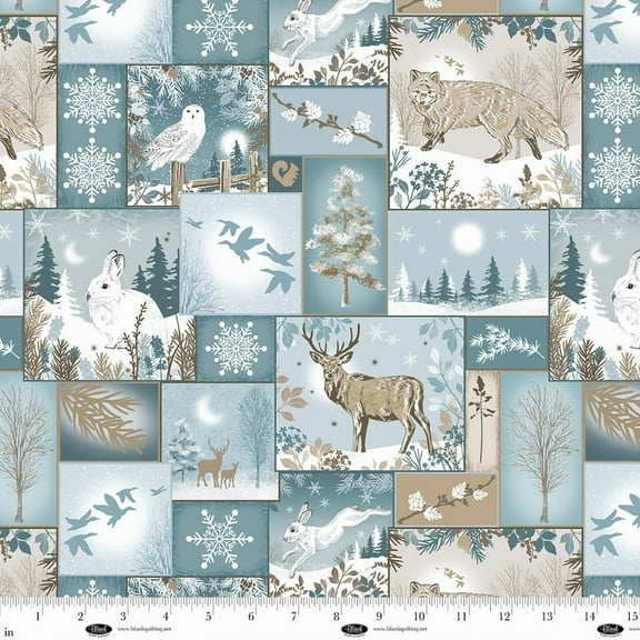 Winter Whispers Patched Light Blue Cotton Fabric (1 yard)
