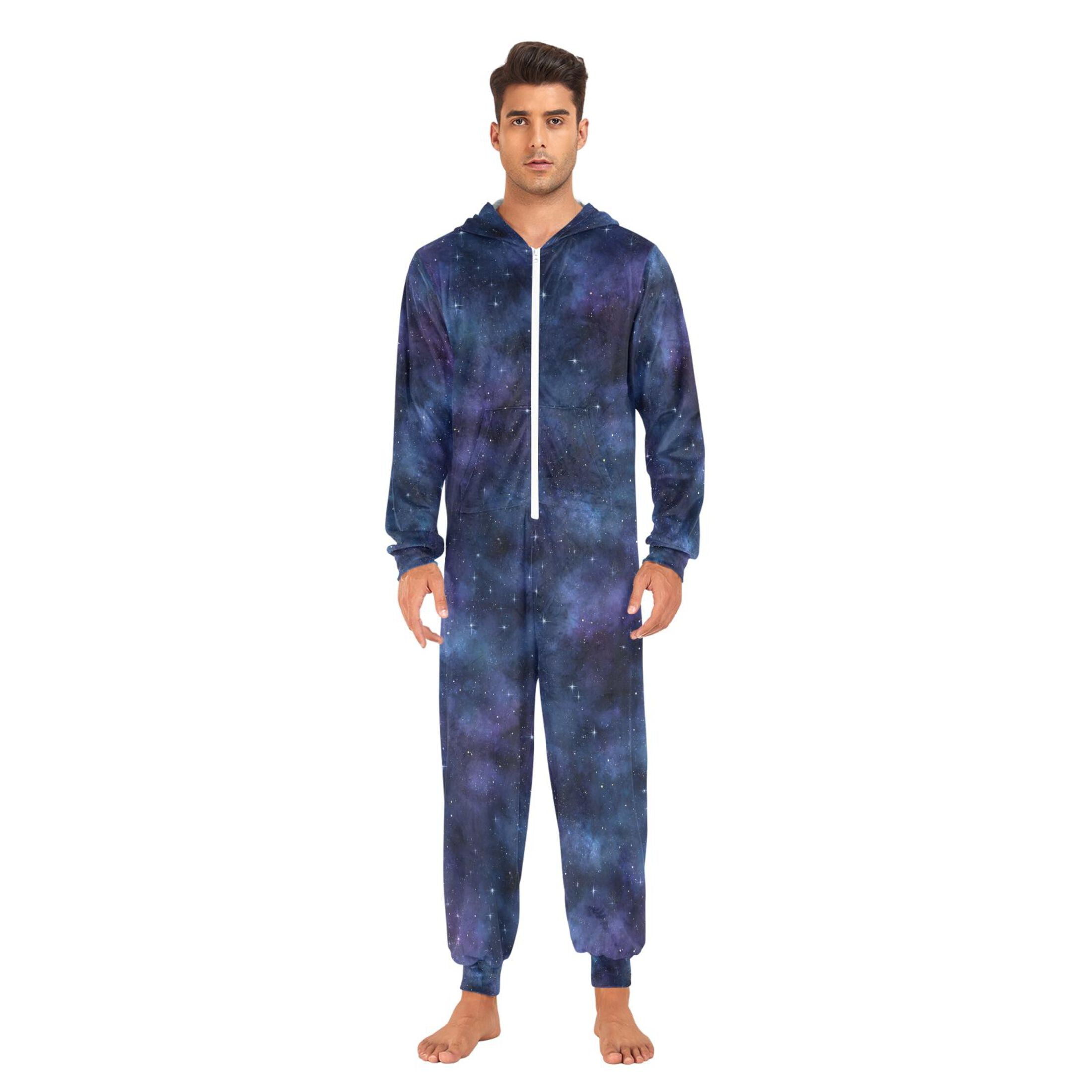 Adult Christmas Onesie Cosmic Nebula Adult Zipper One-Piece Pajamas Unisex Pajamas with Pockets