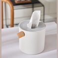 thumbnail image 4 of Modern Round Tissue Dispenser Holder Plastic Box Cover Napkin Organizer with leather handles for bathroom vanity tops, 4 of 5