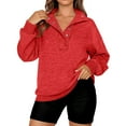 thumbnail image 6 of Stichou Womens Oversized Sweatshirt Mock Neck Sweatshirt Comfy Fleece Pullover Loose Button Down Long Sleeve Henley Shirts Red L, 6 of 7