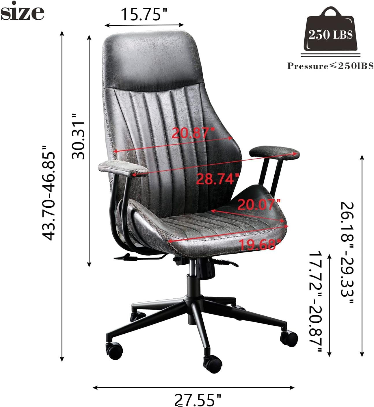 XIZZI Ergonomic Computer High Back Chair, Adjustable Office Desk Chairs Home Suede Fabric Chair-Dark Gray