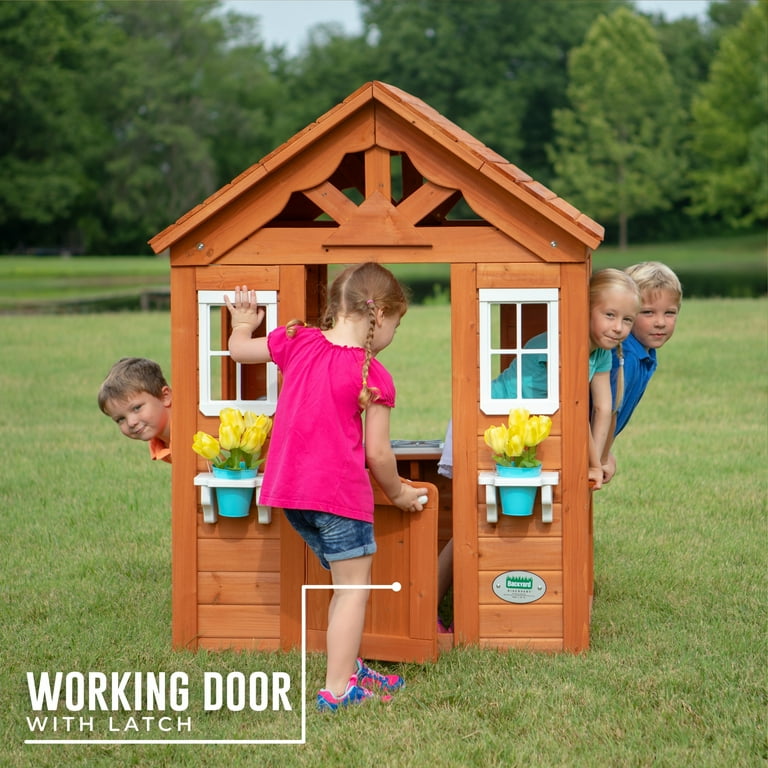 Backyard Discovery Timberlake Cedar Wooden Kids Playhouse, Play