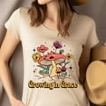 thumbnail image 4 of Growing in Grace Christian T-Shirt Retro Floral Mushroom Graphic Tee, Navy, Size S, 4 of 6