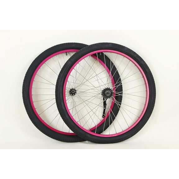 26 inch Coaster Brake Wheel Set Beach Cruiser Bike Bicycle with Tires and Tubes! (Pink)
