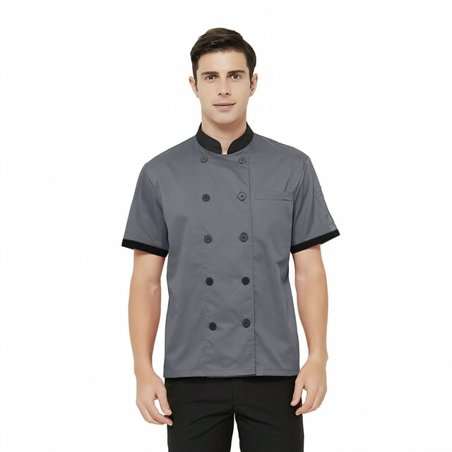 TOPTIE Veste de Chef à Manches Courtes Grise Légère à Boutons Uniforme de Chef