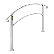 Handrails for Outdoor Steps, Fit 1 or 3 Steps Outdoor Stair Railing, White Wrought Iron Handrail, Flexible Front Porch Hand Rail, Transitional Handrails for Concrete Steps or Wooden Stairs