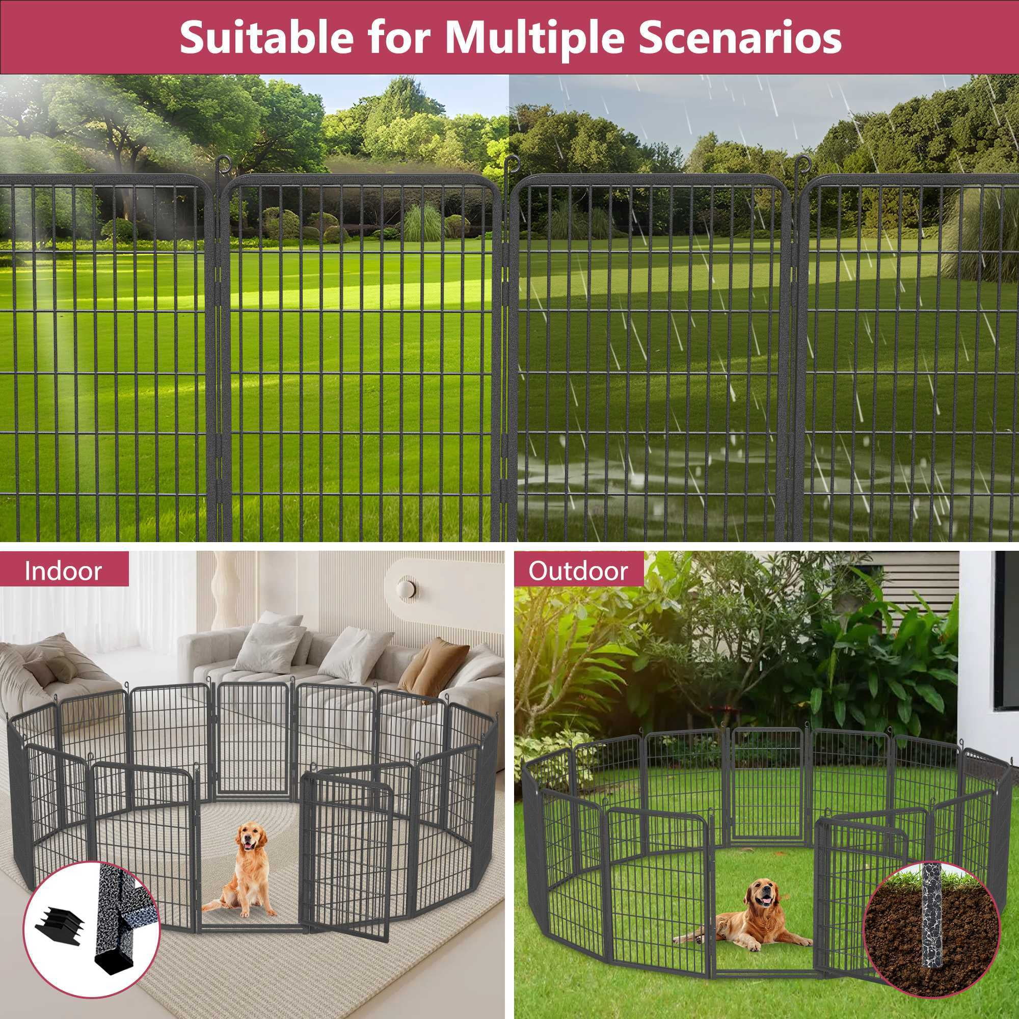 SQIREP Dog Playpen Outdoor, 10 Panels 40inch Indoor Dog Pen with Doors for Large/Medium/Small Dogs Pet Playpen Exercise Dog Pen Outdoor Dog Fence for RV, Camping, Yard
