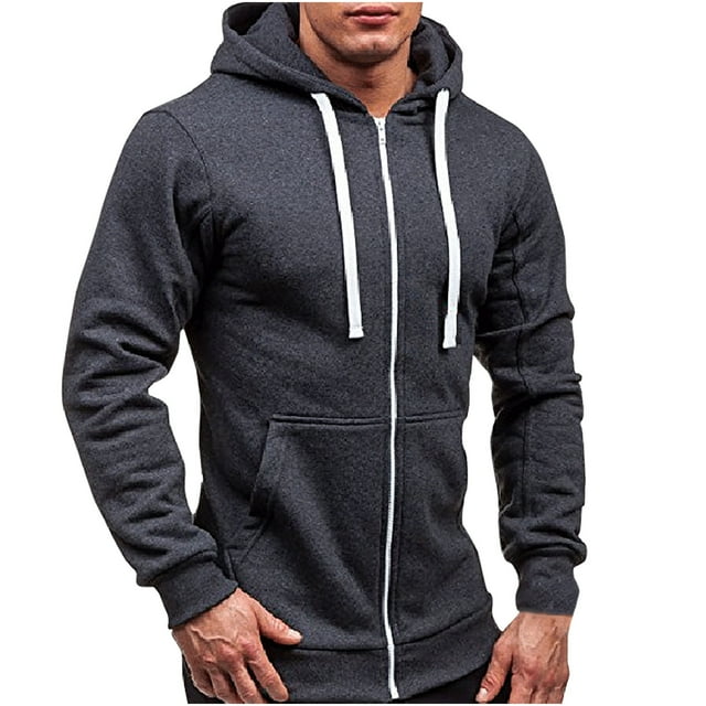 Nouveau Manteau Chandail à Capuche à Fermeture Éclair Polyvalent pour Hommes Cardigan Uni