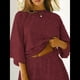 thumbnail image 4 of Conjuntos de Pijama para Mujer, Blusas Extragrandes de 3/4 y Pantalones Cortos con Cintura Elástica, Conjuntos de Estar por Casa. Rojo Ladrillo M, 4 of 7