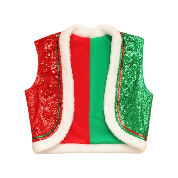 iiniim Boys Christmas Dance Costume Sequins Sleeveless Velvet Trim Vest Crop Top Red&Green 6