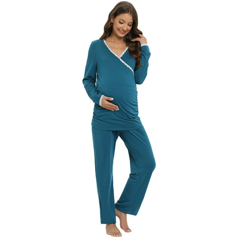 Long Sleeve Breastfeeding Pajamas Nursing Pajamas for Women Breastfeeding Plus Size Long Sleeve Pregnancy Breastfeeding Set Maternity Nursing