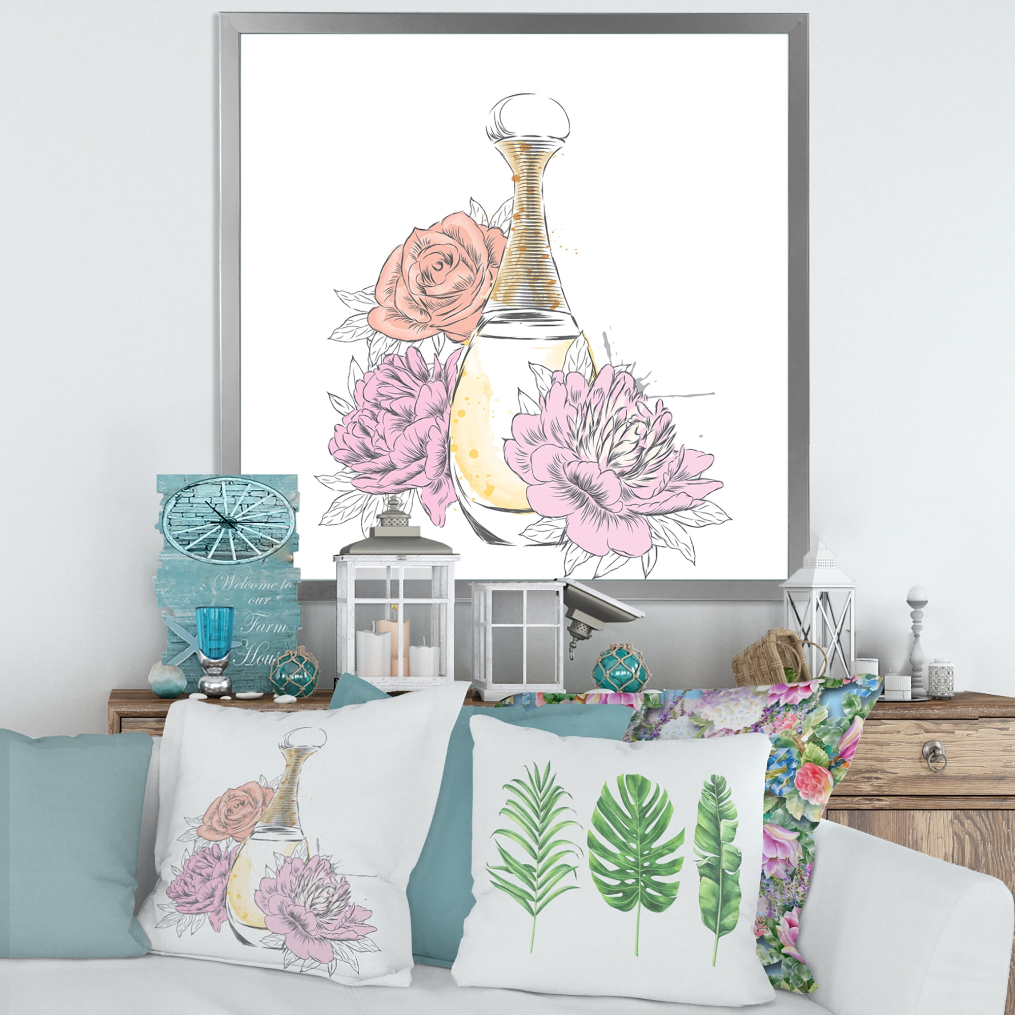 Designart 'Bouquet of Flowers and Perfume Bottle I' Traditional Framed Art Print