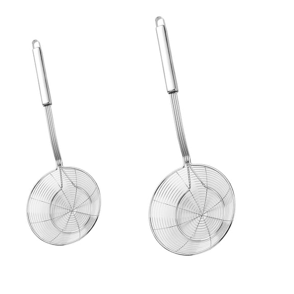 2-Piece Stainless Steel Kitchen Spider Strainer Set, 5.5 and 7.1 Inch Wire Skimmer Spoons for Cooking, Frying, Pasta, Noodles, Dumplings and Hot Pot