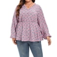 thumbnail image 3 of TIMIFIS Hauts Grande Taille pour Femmes Décontracté Col en V Floral Manches Longues Automne Chemises Taille Plissée Ample, 3 of 7